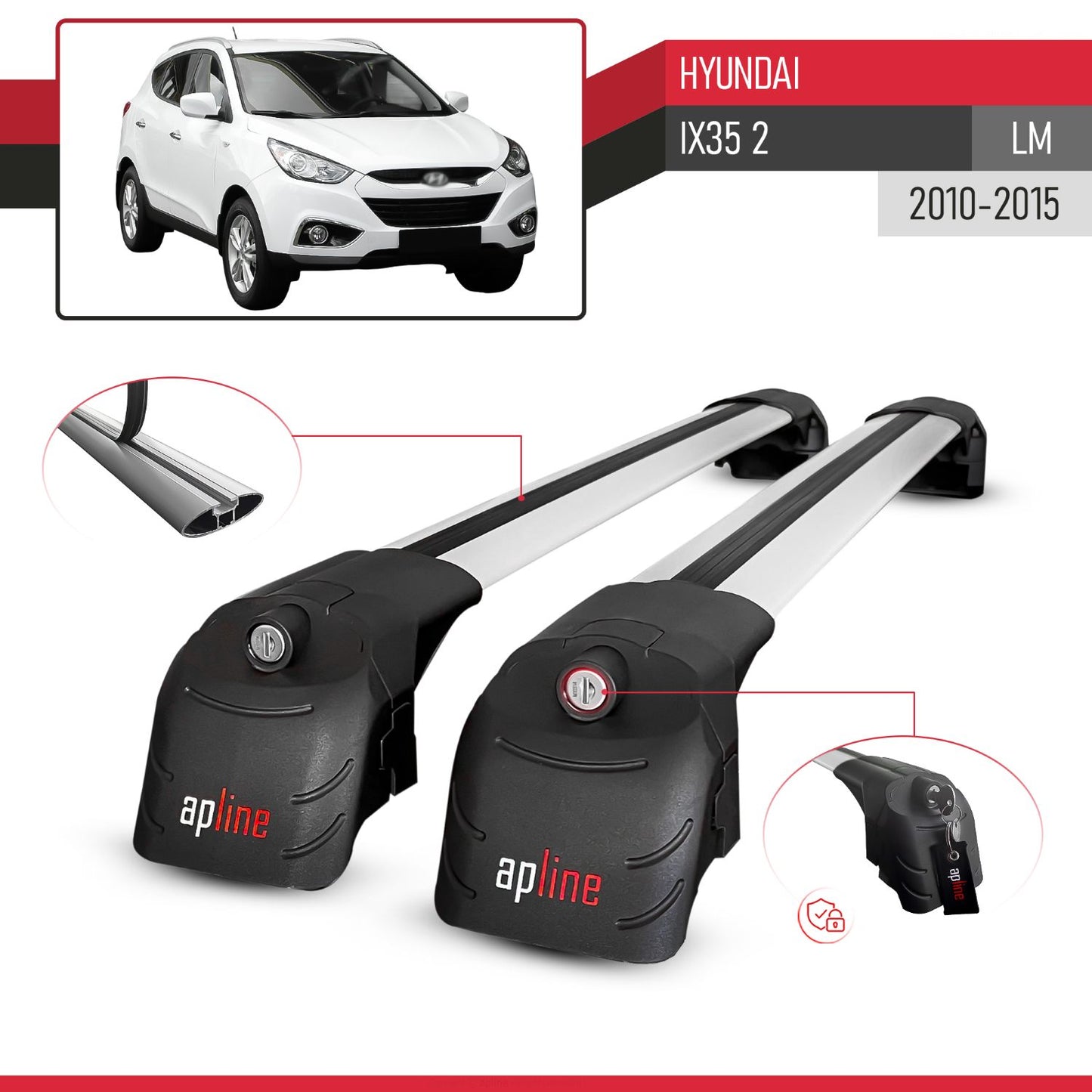 ACE-2 Dakdrager bagagedrager compatibel met Hyundai ix35 2 (LM) 2010-2015 Spoorstaven Grijs Aluminium 2 Staven