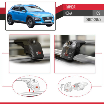 ACE-2 Dakdrager bagagedrager compatibel met Hyundai Kona (OS) 2017-2022 Spoorstaven Grijs Aluminium 2 Staven