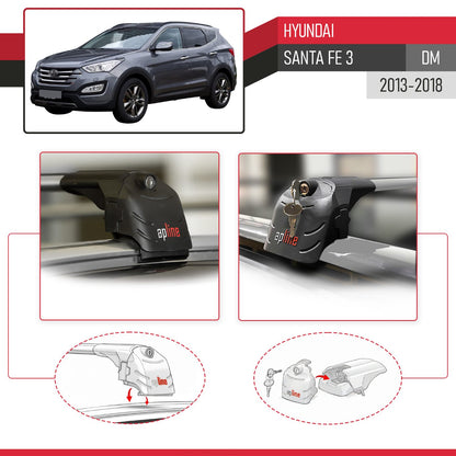 ACE-2 Dakdrager bagagedrager compatibel met Hyundai Santa Fe 3 (DM) 2013-2018 Spoorstaven Grijs Aluminium 2 Staven
