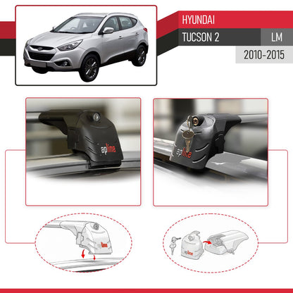 ACE-2 Dakdrager bagagedrager compatibel met Hyundai Tucson 2 (LM) 2010-2015 Spoorstaven Grijs Aluminium 2 Staven