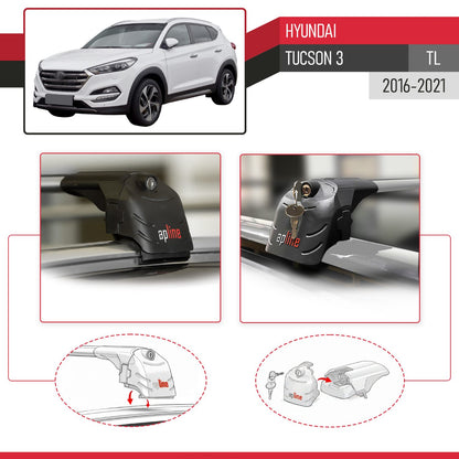 ACE-2 Dakdrager bagagedrager compatibel met Hyundai Tucson 3 (TL) 2016-2021 Spoorstaven Grijs Aluminium 2 Staven