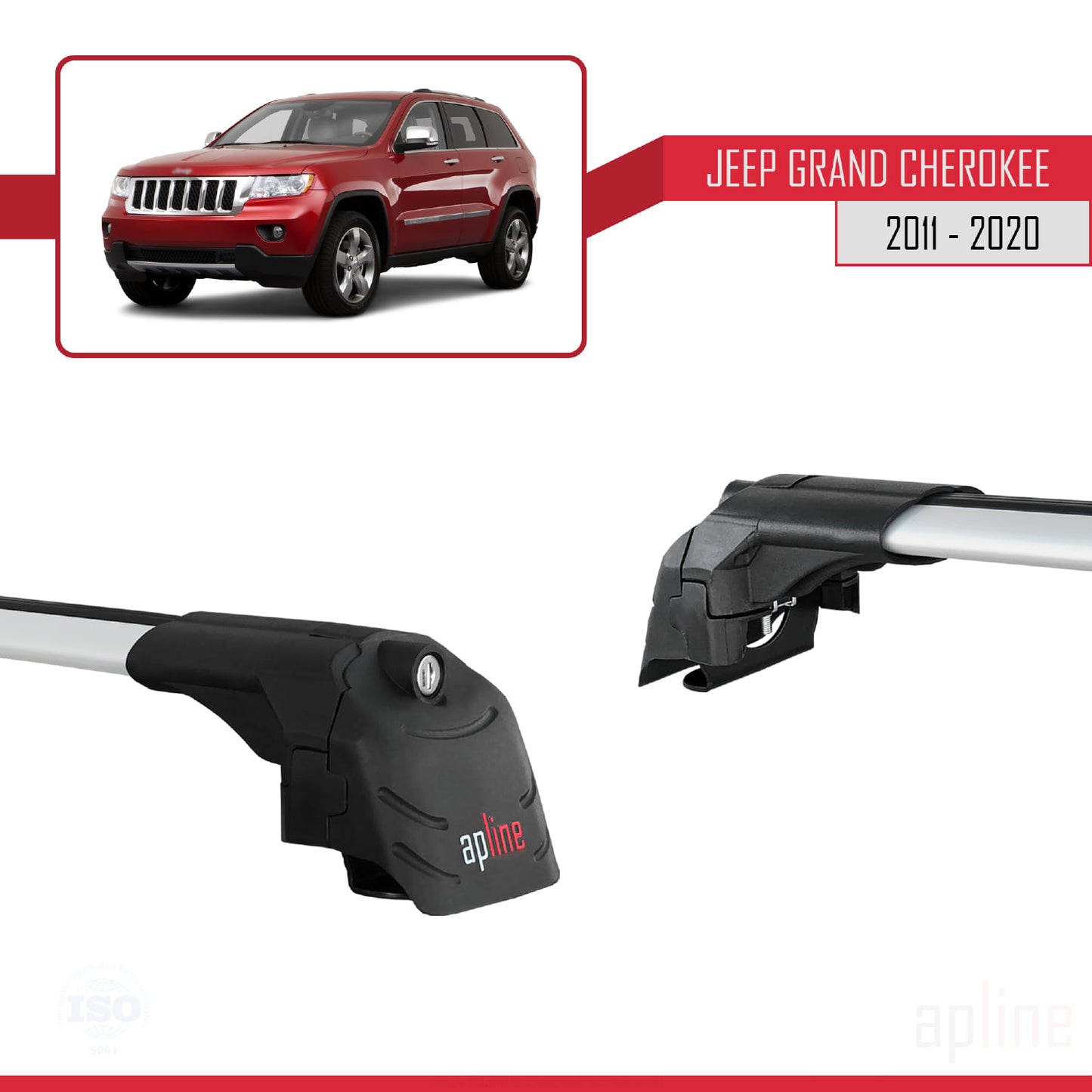 ACE-2 Dakdrager bagagedrager compatibel met Jeep Grand Cherokee 4 (WK2) 2011-2020 Spoorstaven Grijs Aluminium 2 Staven