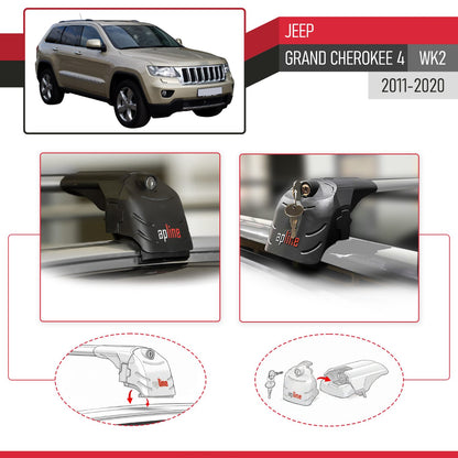 ACE-2 Dakdrager bagagedrager compatibel met Jeep Grand Cherokee 4 (WK2) 2011-2020 Spoorstaven Grijs Aluminium 2 Staven