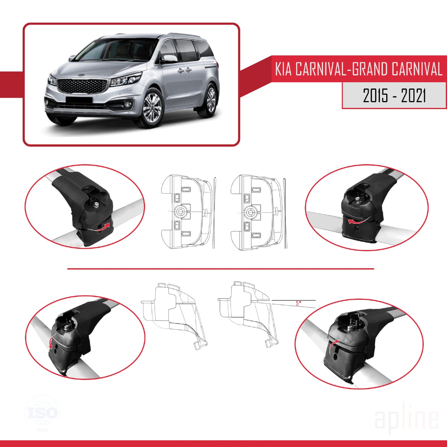ACE-2 Dakdrager bagagedrager compatibel met Kia Carnival 3 (YP) 2015-2021 Spoorstaven Grijs Aluminium 2 Staven