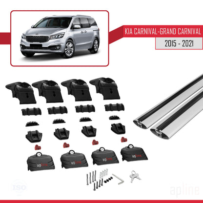 ACE-2 Dakdrager bagagedrager compatibel met Kia Carnival 3 (YP) 2015-2021 Spoorstaven Grijs Aluminium 2 Staven