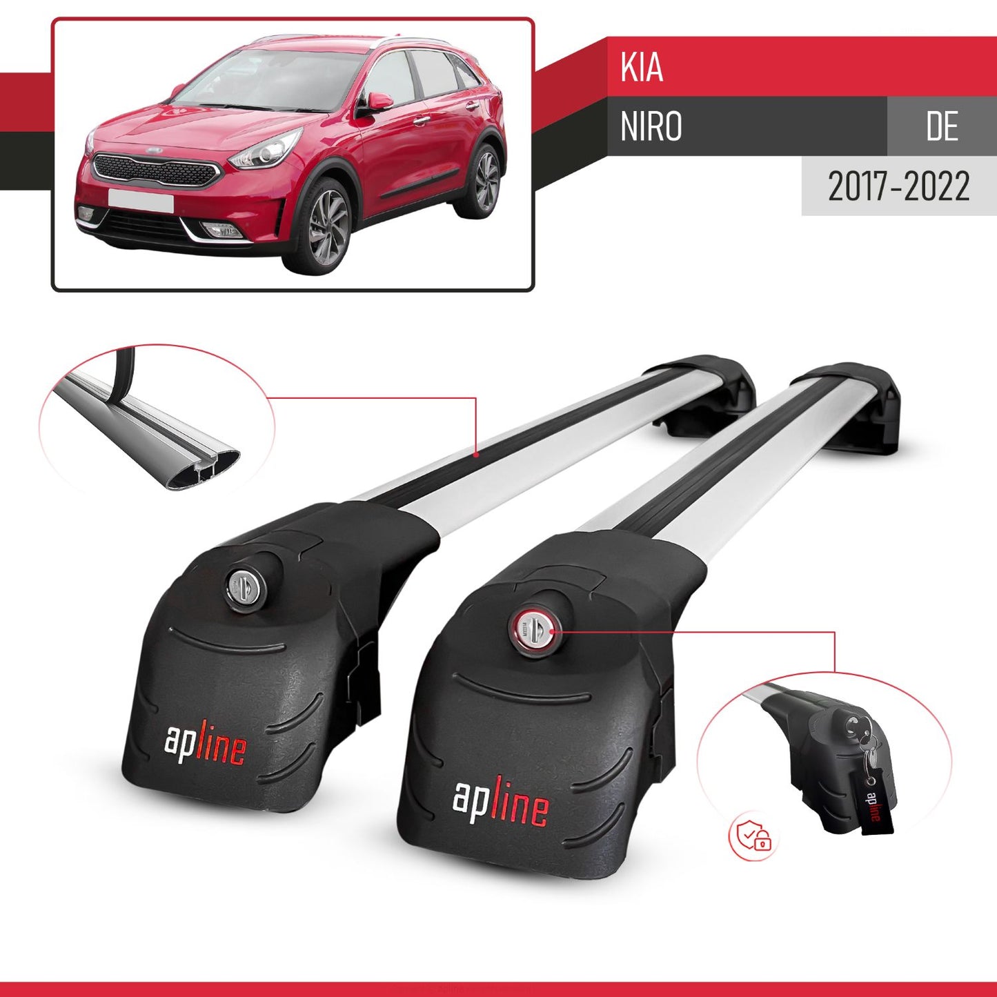 ACE-2 Dakdrager bagagedrager compatibel met Kia Niro (DE) 2017-2022 Spoorstaven Grijs Aluminium 2 Staven