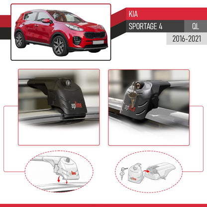 ACE-2 Dakdrager bagagedrager compatibel met Kia Sportage 4 (QL) 2016-2021 Spoorstaven Grijs Aluminium 2 Staven