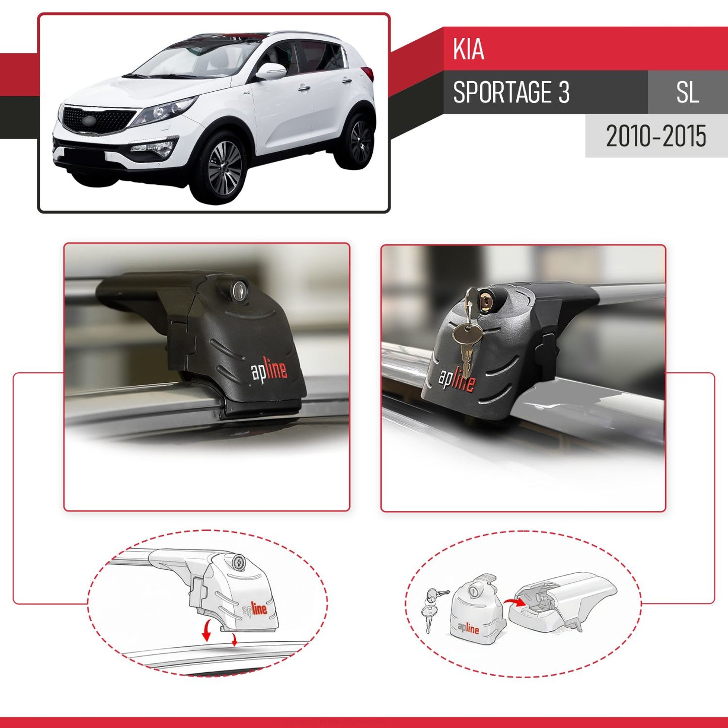 ACE-2 Dakdrager bagagedrager compatibel met Kia Sportage 3 (SL) 2010-2015 Spoorstaven Grijs Aluminium 2 Staven