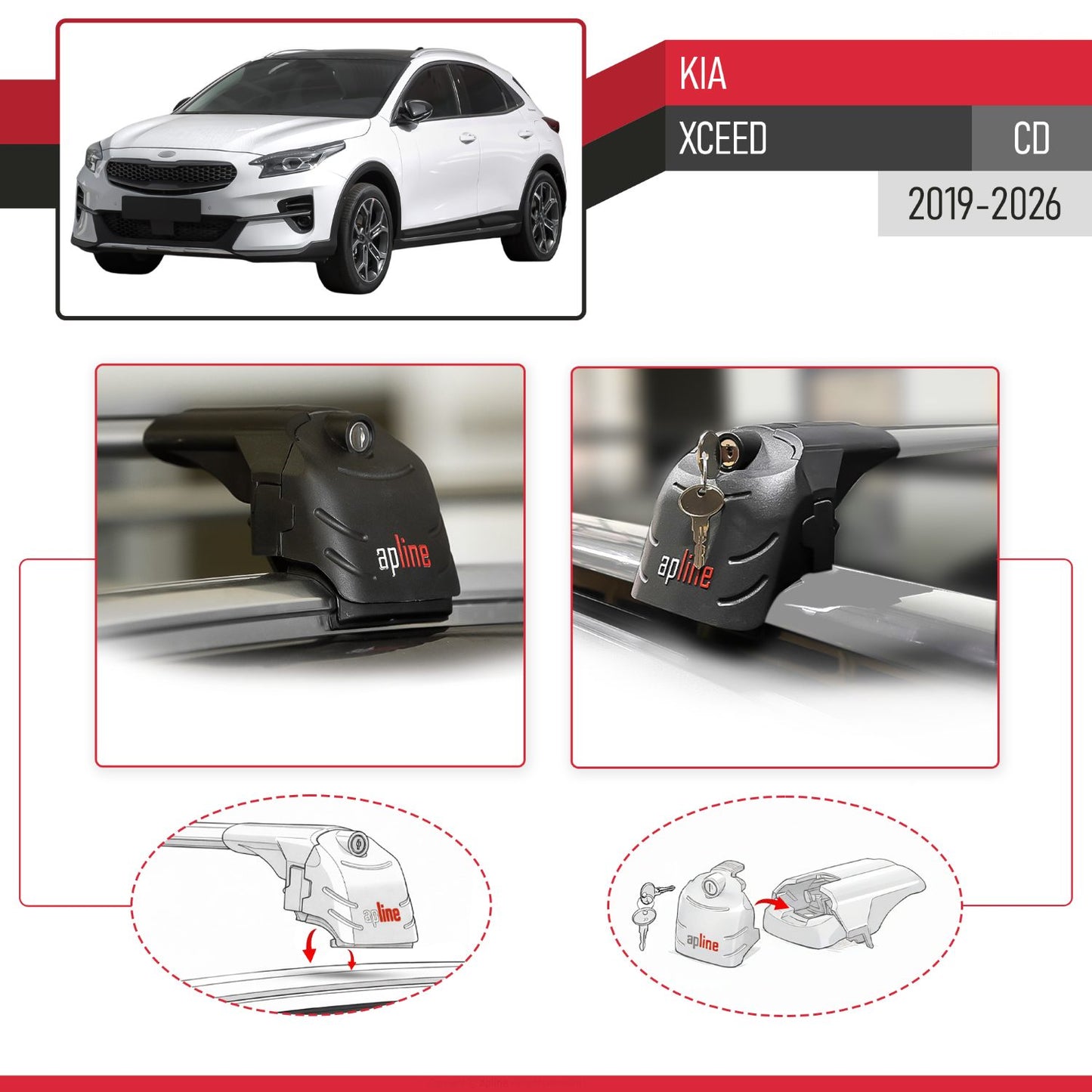 Compatible with Kia XCeed (CD) 2019-2025 ACE-2 Car Roof Rack Cross Bar Grey Aluminium 2 Bars
