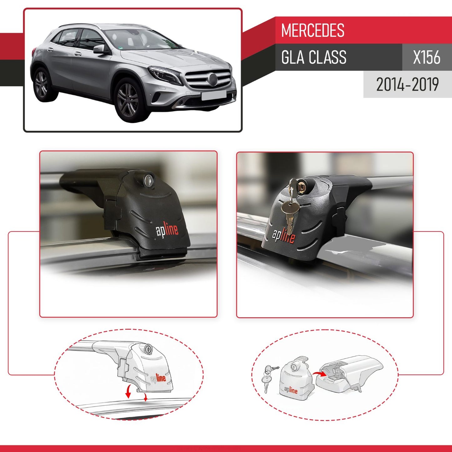 Compatible with Mercedes GLA Class (X156) 2014-2019 ACE-2 Car Roof Rack Cross Bar Grey Aluminium 2 Bars