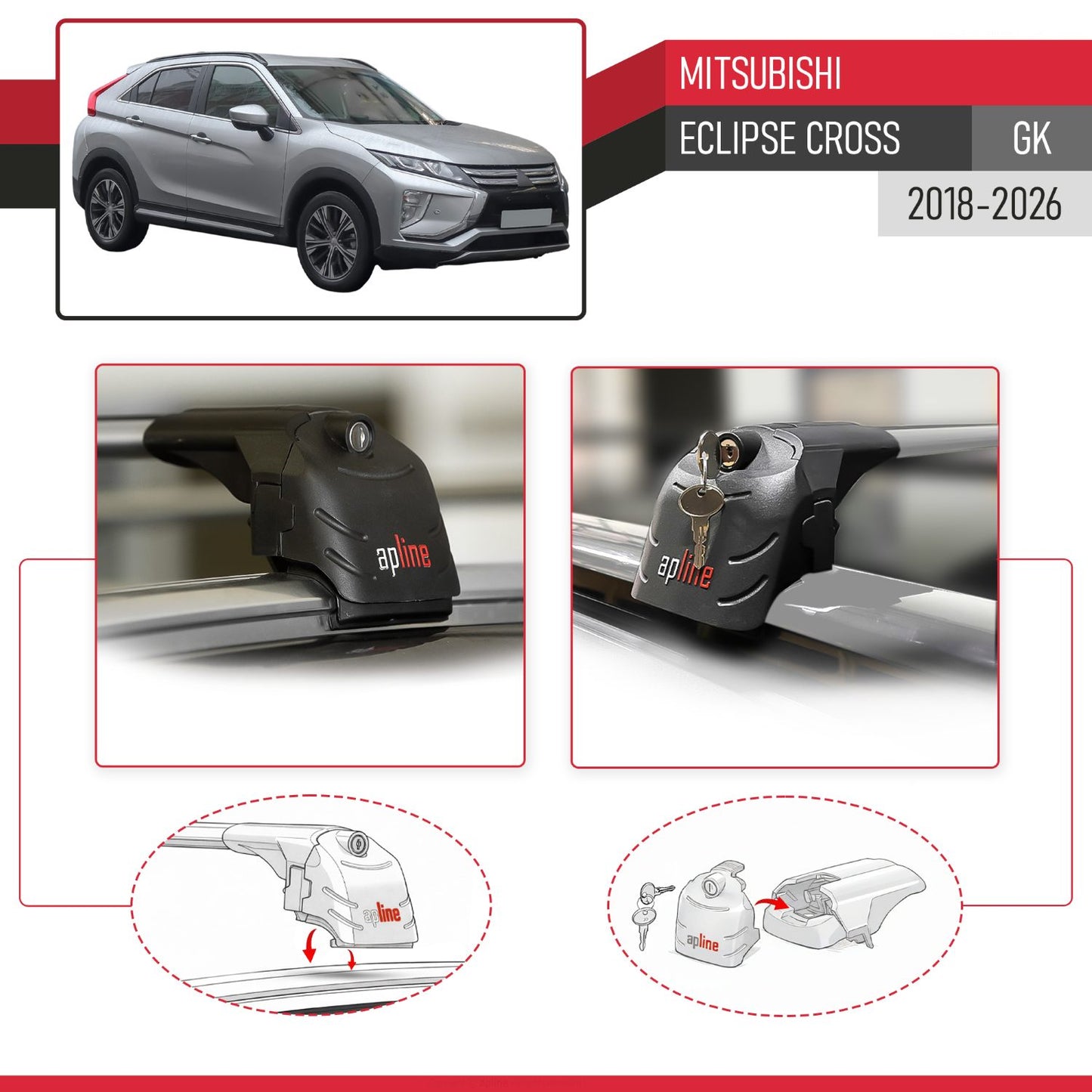 ACE-2 Dakdrager bagagedrager compatibel met Mitsubishi Eclipse Cross (GK) 2018-2025 Spoorstaven Grijs Aluminium 2 Staven