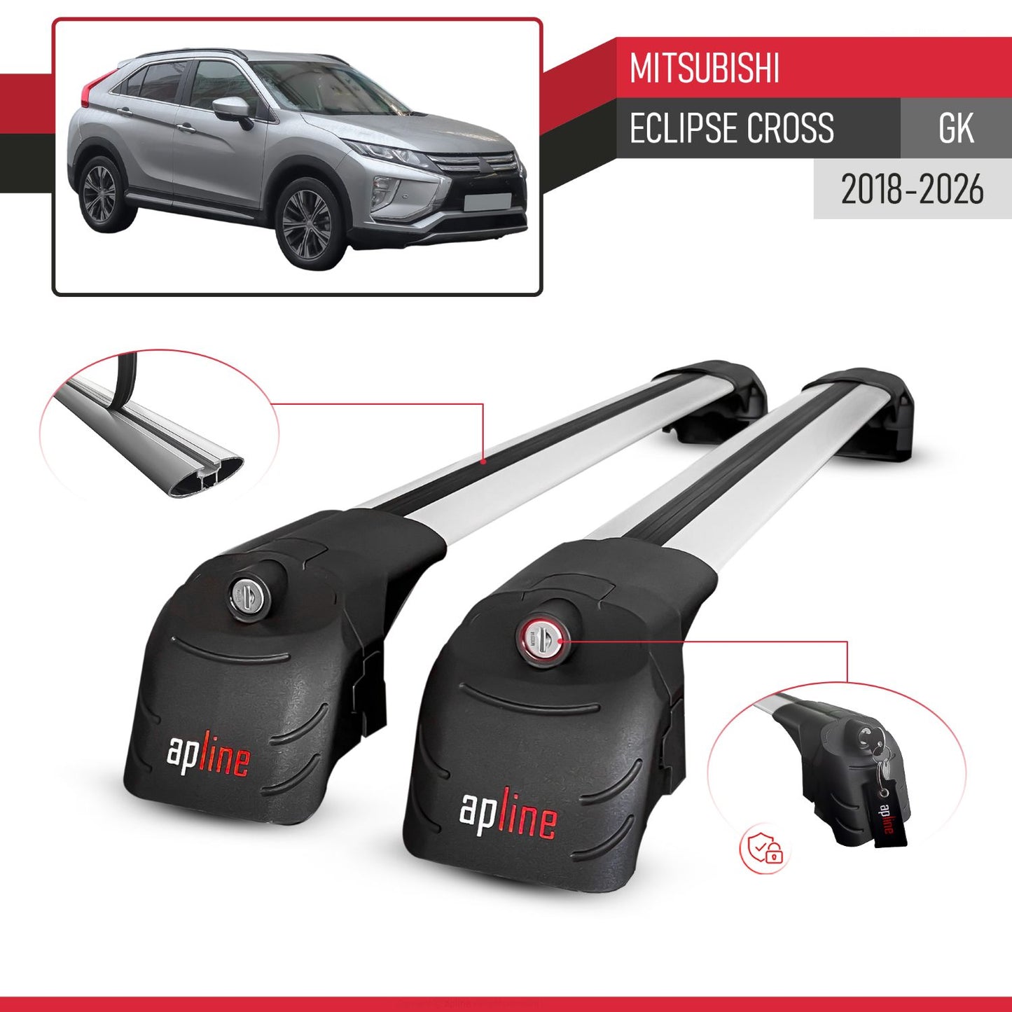 ACE-2 Dakdrager bagagedrager compatibel met Mitsubishi Eclipse Cross (GK) 2018-2025 Spoorstaven Grijs Aluminium 2 Staven