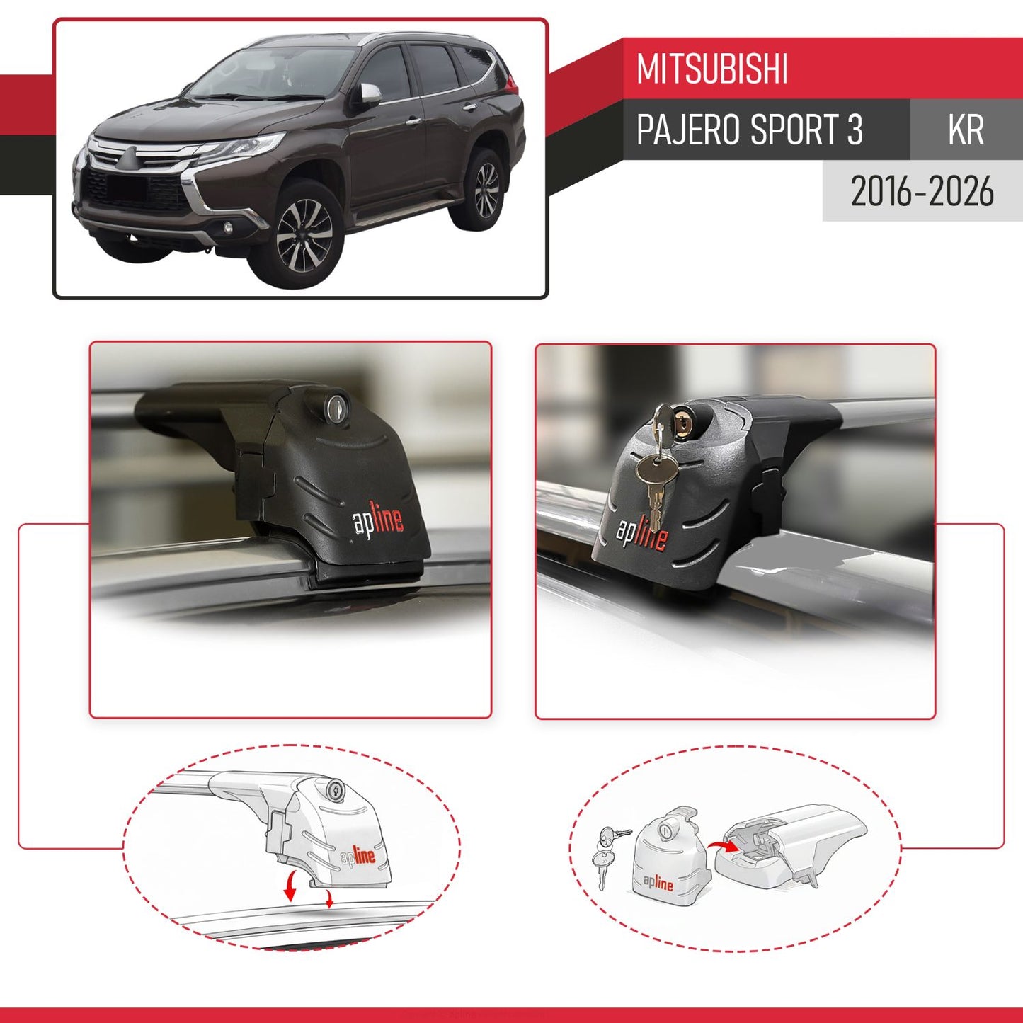 Compatible with Mitsubishi Pajero Sport 3 2016-2025 ACE-2 Car Roof Rack Cross Bar Grey Aluminium 2 Bars
