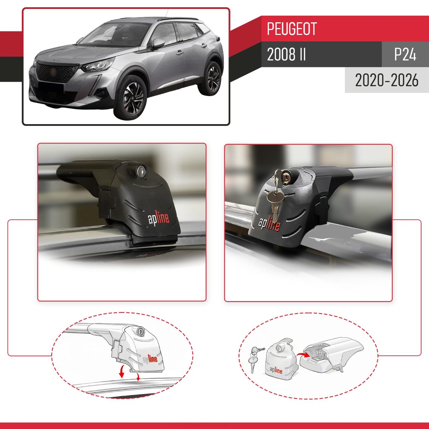 ACE-2 Dakdrager bagagedrager compatibel met Peugeot 2008 II (P24) 2020-2025 Spoorstaven Grijs Aluminium 2 Staven