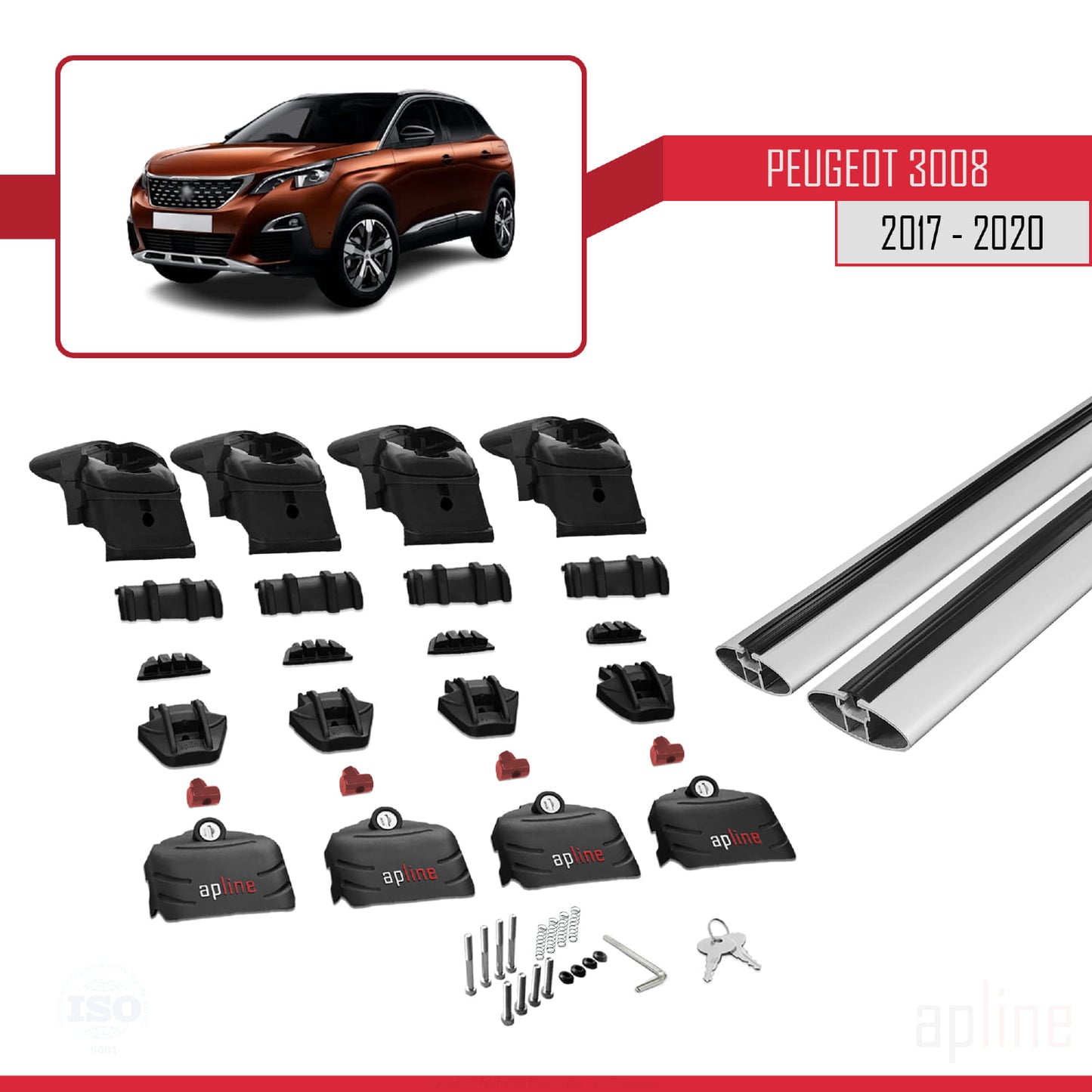 Compatible with Peugeot 3008 II (P84) Pre-Facelift 2017-2020 ACE-2 Car Roof Rack Cross Bar Grey Aluminium 2 Bars