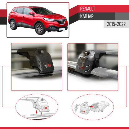 ACE-2 Dakdrager bagagedrager compatibel met Renault Kadjar 2015-2022 Spoorstaven Grijs Aluminium 2 Staven