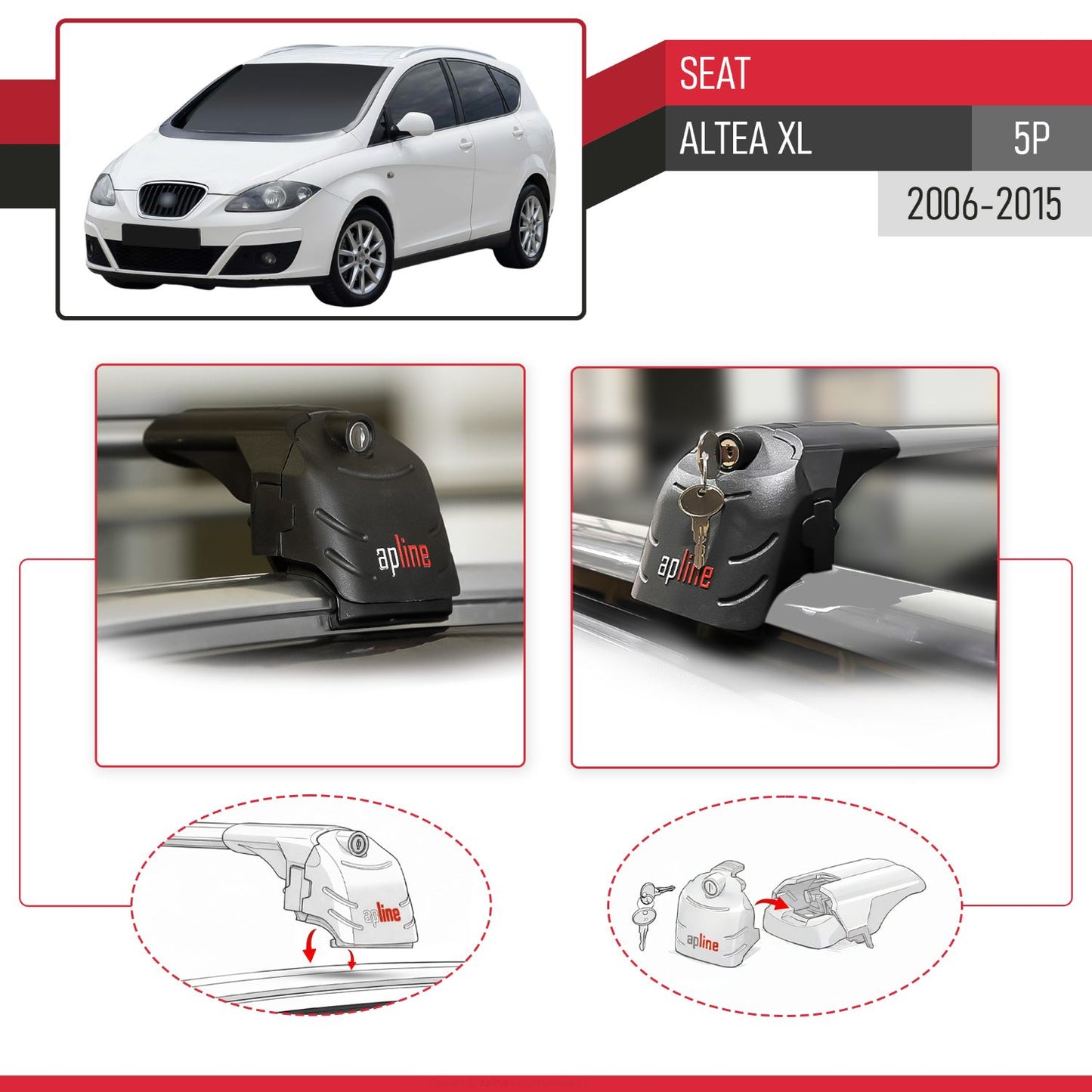 ACE-2 Dakdrager bagagedrager compatibel met Seat Altea XL 2006-2015 Spoorstaven Grijs Aluminium 2 Staven