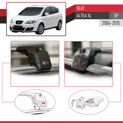 ACE-2 Dakdrager bagagedrager compatibel met Seat Altea XL 2006-2015 Spoorstaven Grijs Aluminium 2 Staven