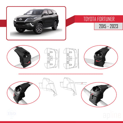 ACE-2 Dakdrager bagagedrager compatibel met Toyota Fortuner (AN160) 2015-2023 Spoorstaven Grijs Aluminium 2 Staven