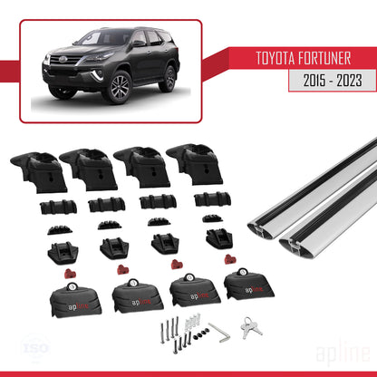 ACE-2 Dakdrager bagagedrager compatibel met Toyota Fortuner (AN160) 2015-2023 Spoorstaven Grijs Aluminium 2 Staven