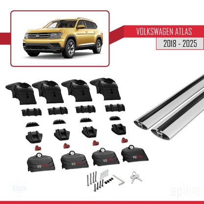 Compatible avec Volkswagen Atlas (CA1) 2018-2025 ACE-2 Barres de Toit Railing Porte-Bagages de Voiture Gris Aluminium 2 Barres