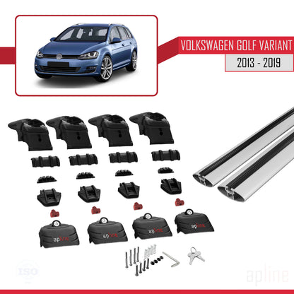 Compatible with Volkswagen Golf 7 (5G) Variant 2013-2019 ACE-2 Car Roof Rack Cross Bar Grey Aluminium 2 Bars