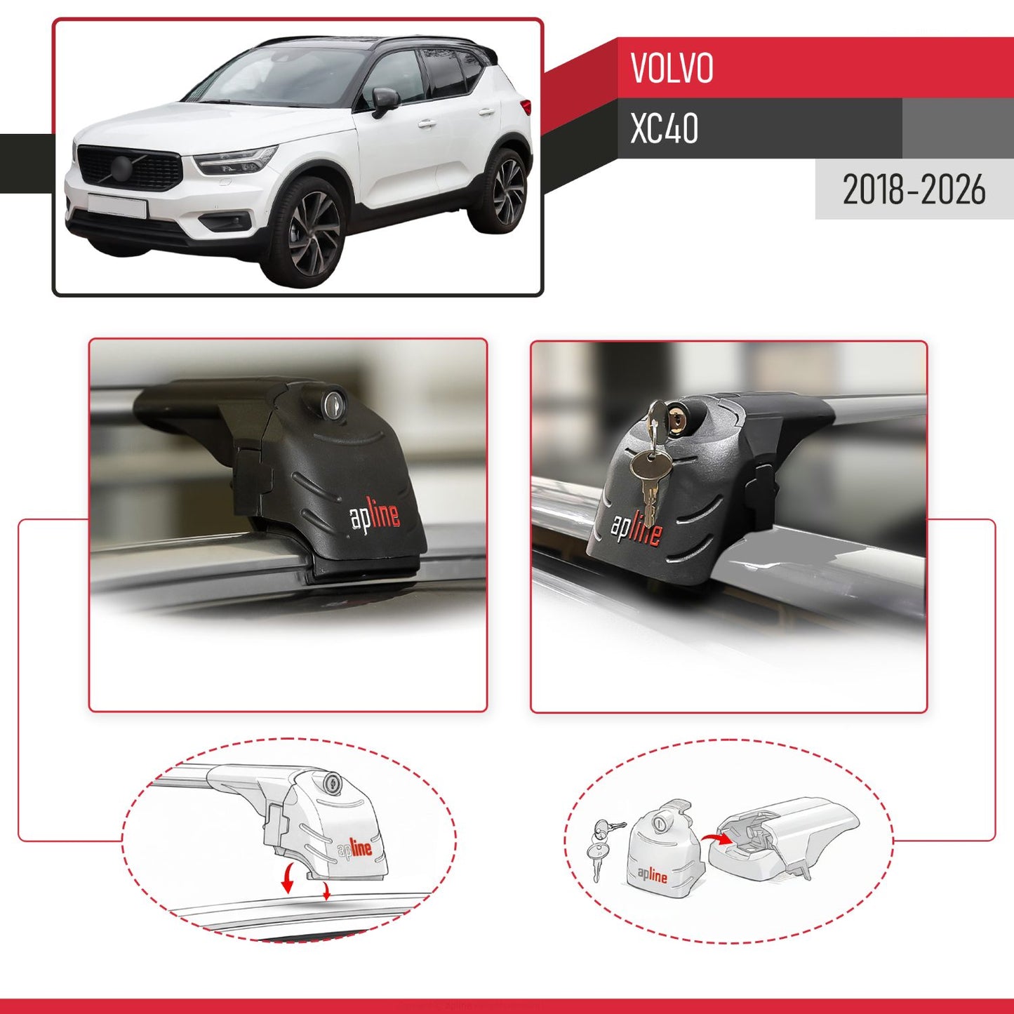 ACE-2 Dakdrager bagagedrager compatibel met Volvo XC40 2018-2025 Spoorstaven Grijs Aluminium 2 Staven