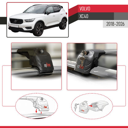 ACE-2 Dakdrager bagagedrager compatibel met Volvo XC40 2018-2025 Spoorstaven Grijs Aluminium 2 Staven