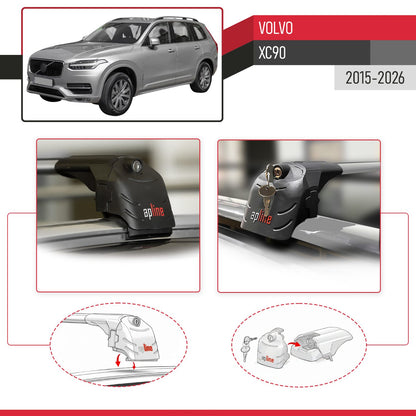 Compatible with Volvo XC90 II 2015-2025 ACE-2 Car Roof Rack Cross Bar Grey Aluminium 2 Bars
