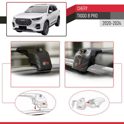 ACE-2 Dakdrager bagagedrager compatibel met Chery Tiggo 8 Pro 2020-2024 Spoorstaven Grijs Aluminium 2 Staven