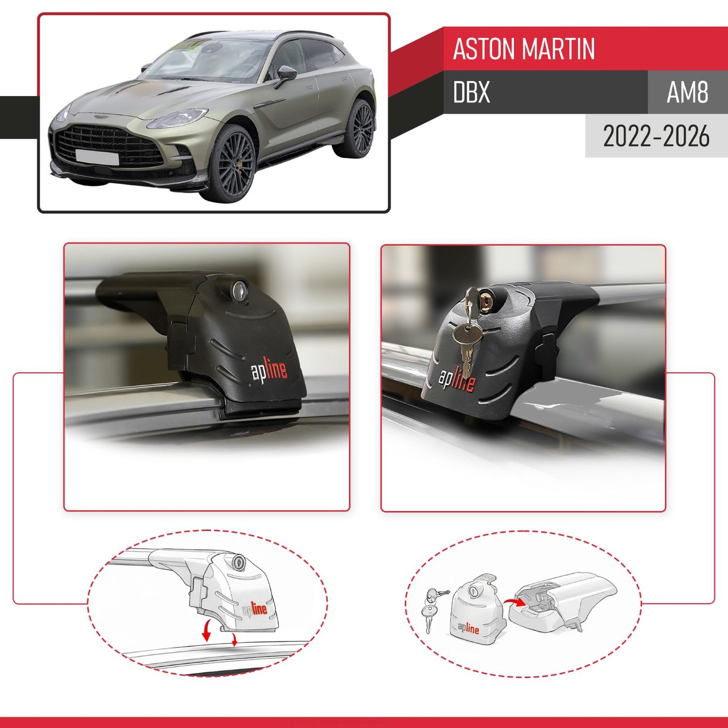 ACE-2 Dakdrager bagagedrager compatibel met Aston Martin (DBX707) 2022-2025 Spoorstaven Grijs Aluminium 2 Staven