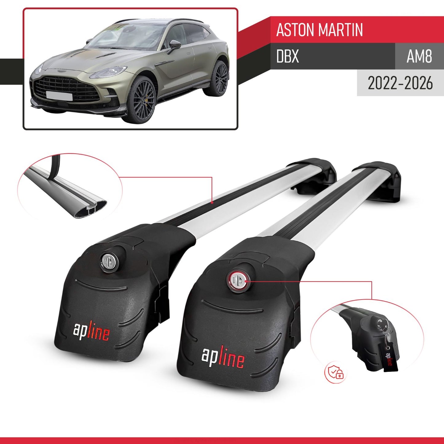 ACE-2 Dakdrager bagagedrager compatibel met Aston Martin (DBX707) 2022-2025 Spoorstaven Grijs Aluminium 2 Staven