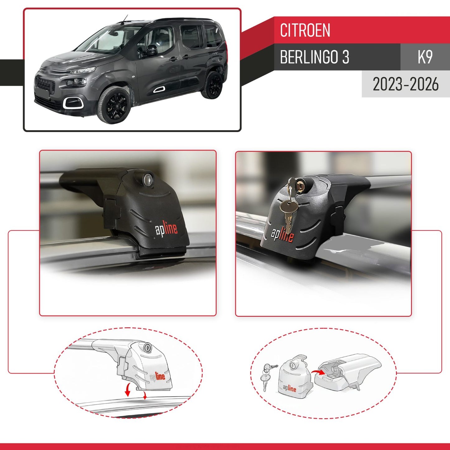 ACE-2 Dakdrager bagagedrager compatibel met Citroen Berlingo 3 (K9) 2023-2025 Spoorstaven Grijs Aluminium 2 Staven