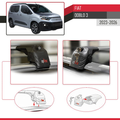 ACE-2 Dakdrager bagagedrager compatibel met Fiat Doblo 3 2023-2025 Spoorstaven Grijs Aluminium 2 Staven