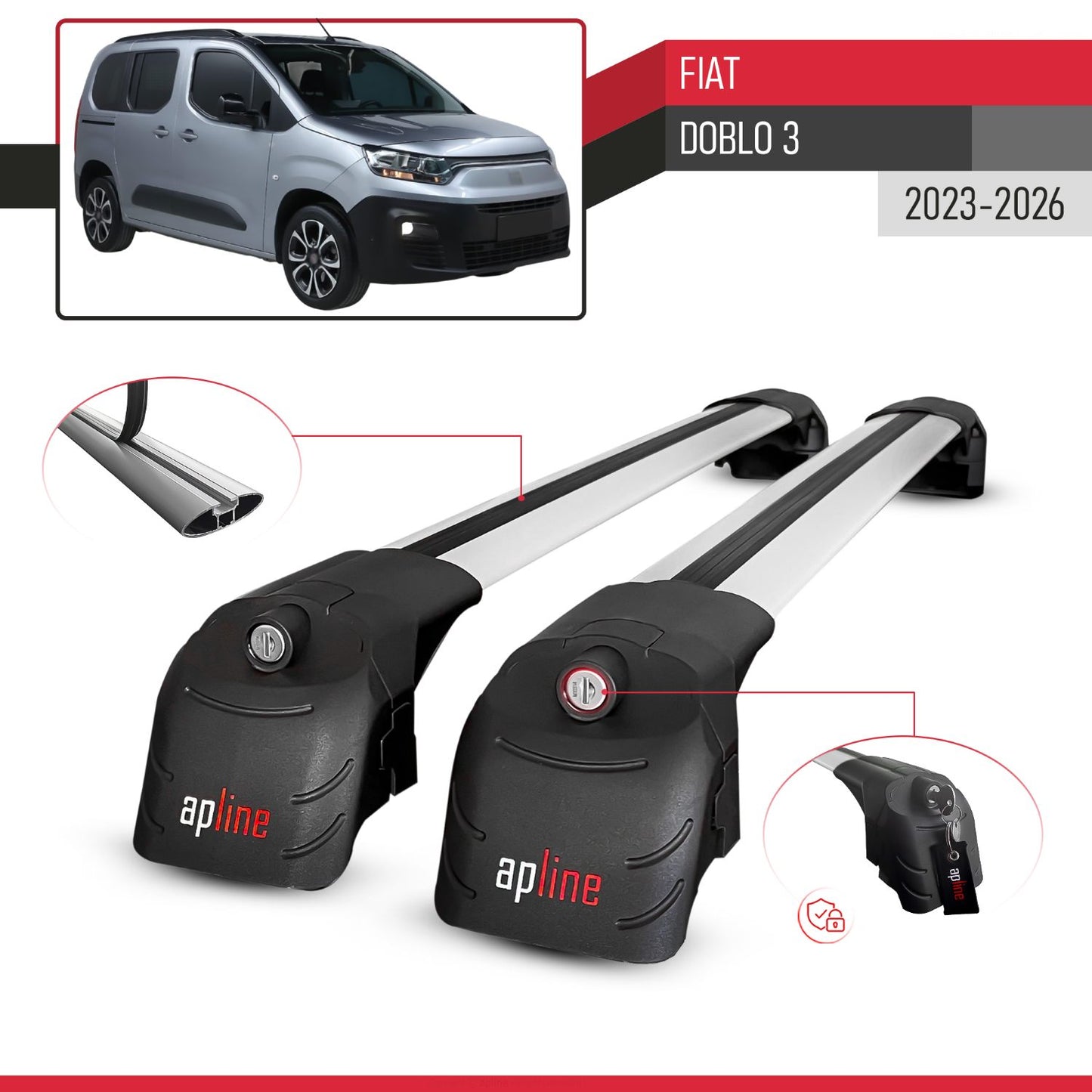 ACE-2 Dakdrager bagagedrager compatibel met Fiat Doblo 3 2023-2025 Spoorstaven Grijs Aluminium 2 Staven