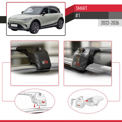Compatible with Smart #1 2022-2024 ACE-2 Car Roof Rack Cross Bar Grey Aluminium 2 Bars