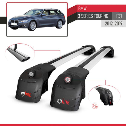 ACE-2 Dakdrager bagagedrager compatibel met BMW Serie 3 (F31) Touring 2012-2019 Spoorstaven Grijs Aluminium 2 Staven
