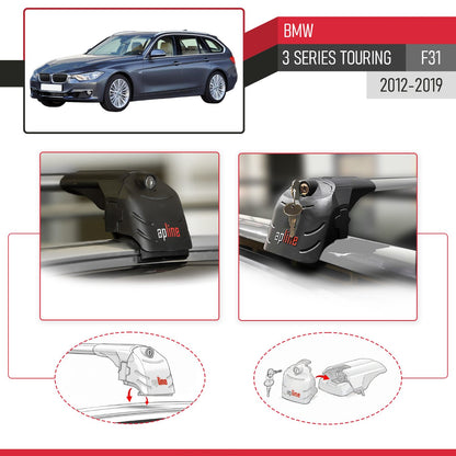 ACE-2 Dakdrager bagagedrager compatibel met BMW Serie 3 (F31) Touring 2012-2019 Spoorstaven Grijs Aluminium 2 Staven