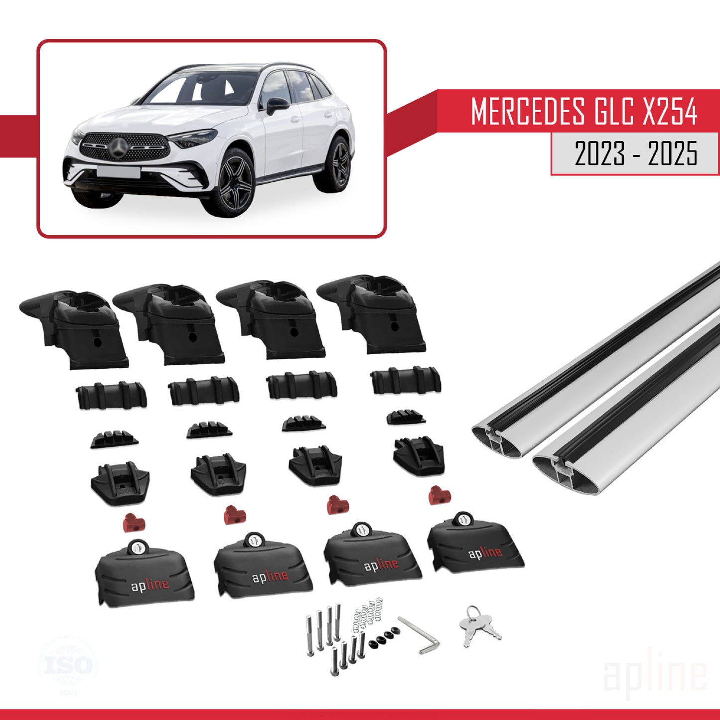 Compatible avec Mercedes Classe GLC 2 (X254) 2023-2025 ACE-2 Barres de Toit Railing Porte-Bagages de Voiture Gris Aluminium 2 Barres