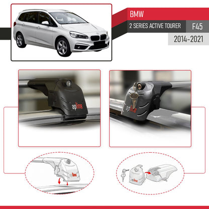 ACE-2 Dakdrager bagagedrager compatibel met BMW Serie 2 (F45) Active Tourer 2014-2021 Spoorstaven Grijs Aluminium 2 Staven