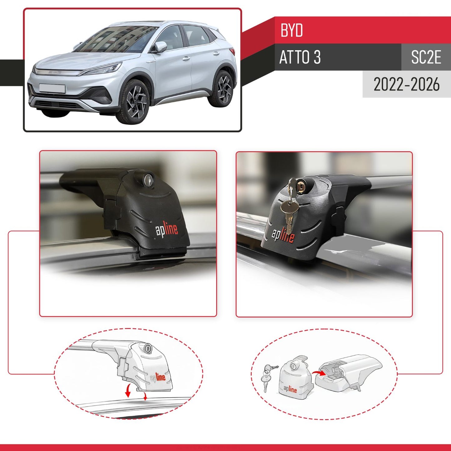 ACE-2 Dakdrager bagagedrager compatibel met BYD Atto 3 2022-2025 Spoorstaven Grijs Aluminium 2 Staven