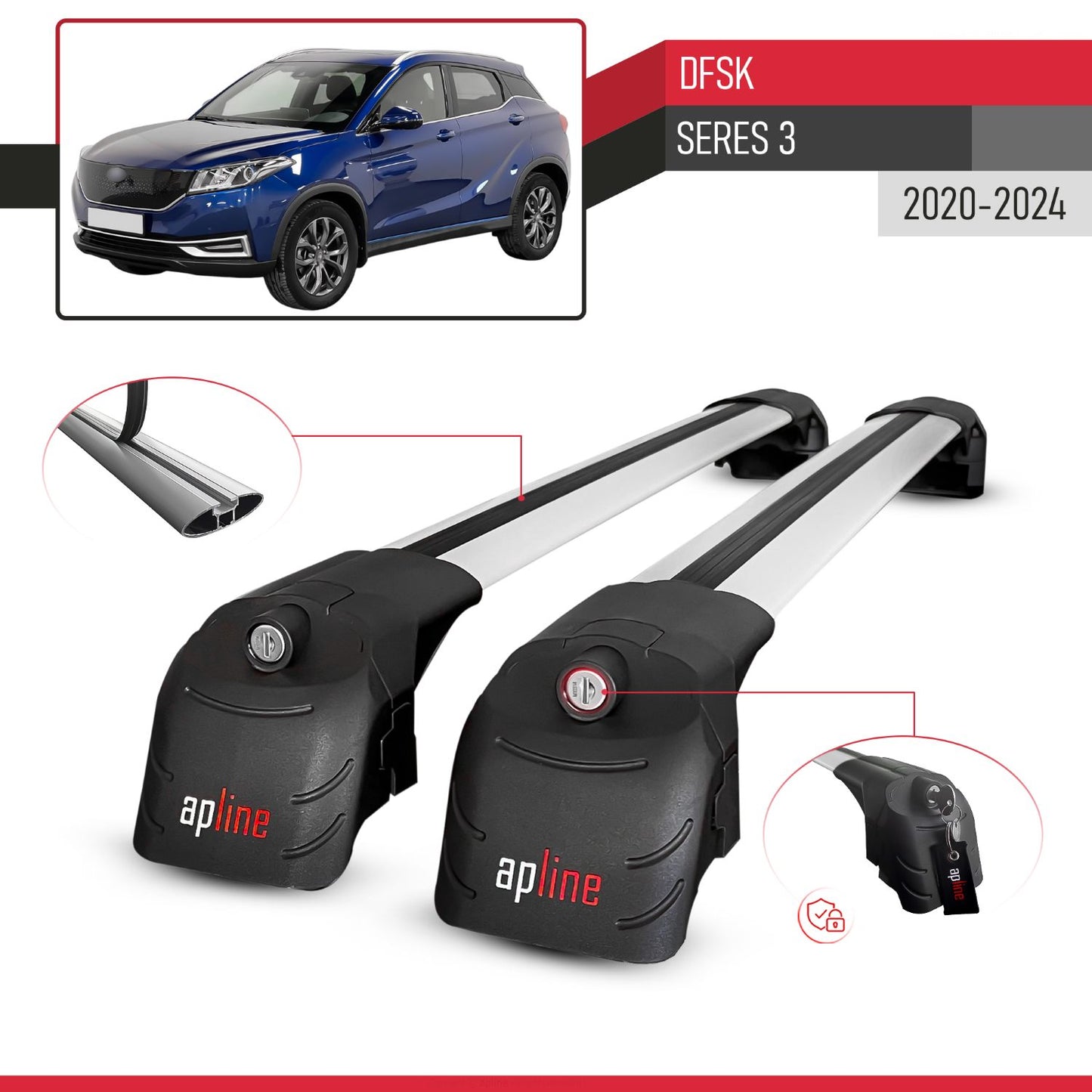 ACE-2 Dakdrager bagagedrager compatibel met DFSK Glory/Seres 3 2020-2025 Spoorstaven Grijs Aluminium 2 Staven