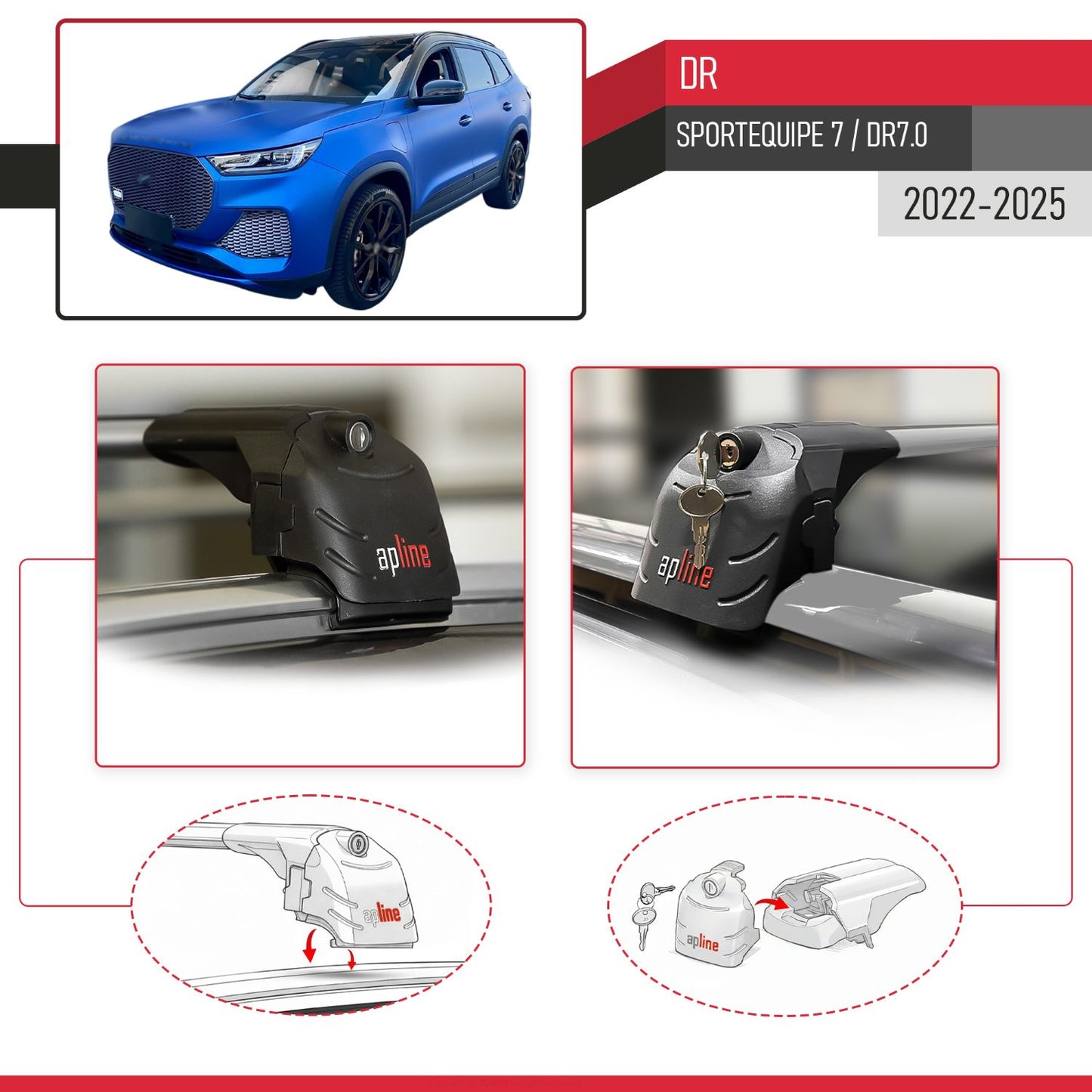ACE-2 Dakdrager bagagedrager compatibel met DR 7.0 Sportequipe 7 (It) 2023-2025 Spoorstaven Grijs Aluminium 2 Staven