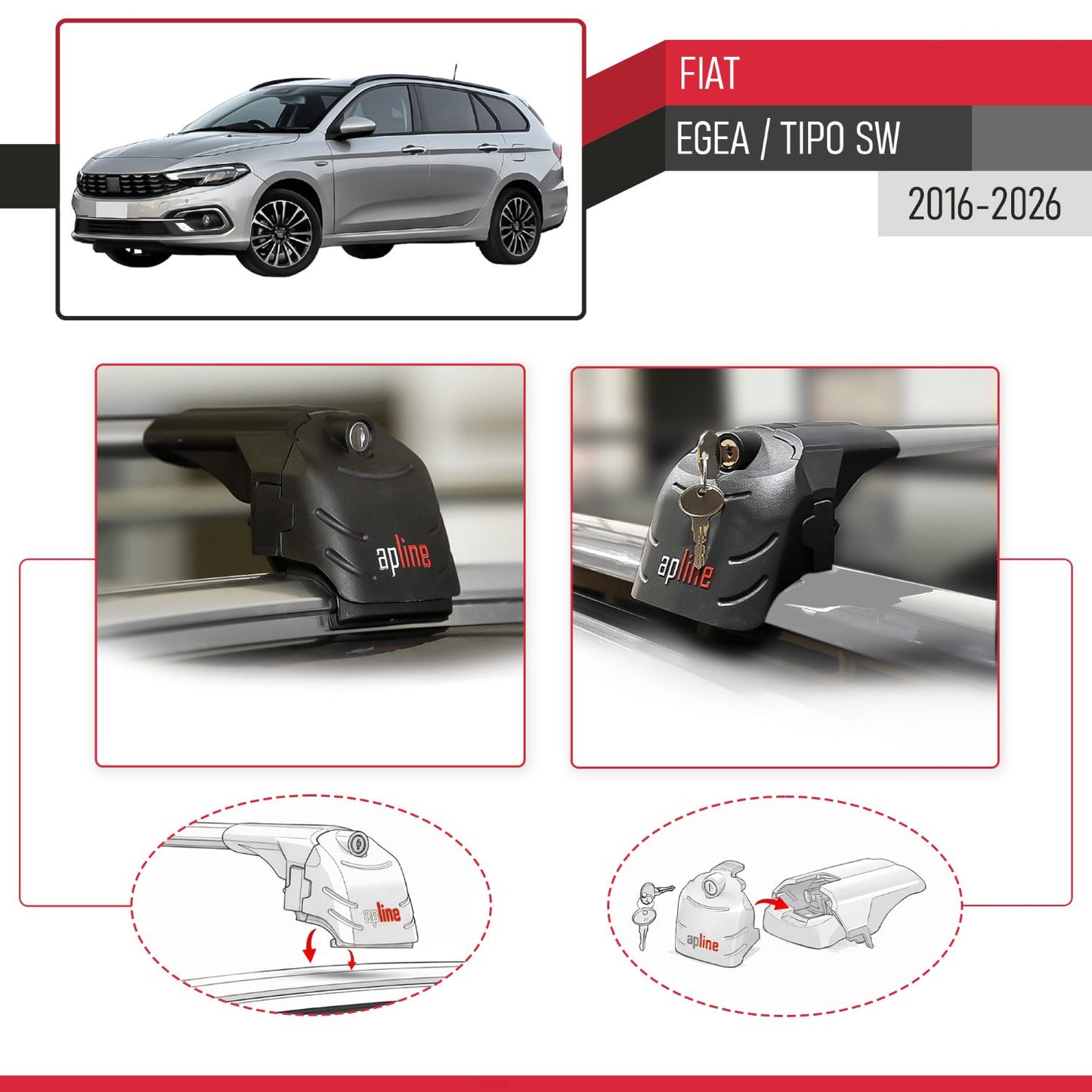 ACE-2 Dakdrager bagagedrager compatibel met Fiat Egea SW 2016-2025 Spoorstaven Grijs Aluminium 2 Staven