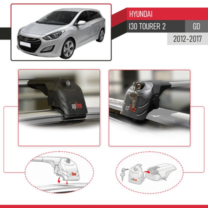 ACE-2 Dakdrager bagagedrager compatibel met Hyundai i30 2 (GD) Tourer 2012-2016 Spoorstaven Grijs Aluminium 2 Staven