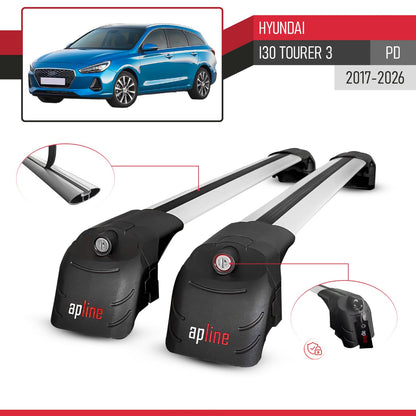 ACE-2 Dakdrager bagagedrager compatibel met Hyundai i30 3 (PD) Tourer 2017-2025 Spoorstaven Grijs Aluminium 2 Staven