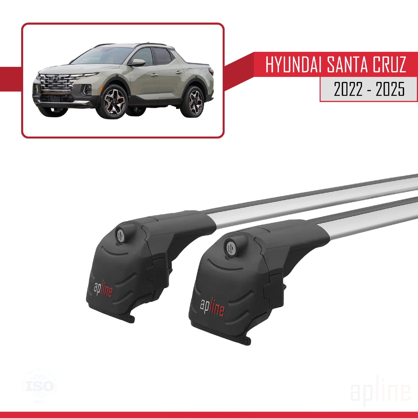 Compatible with Hyundai Santa Cruz (NX4A OB) 2022-2025 ACE-2 Car Roof Rack Cross Bar Grey Aluminium 2 Bars