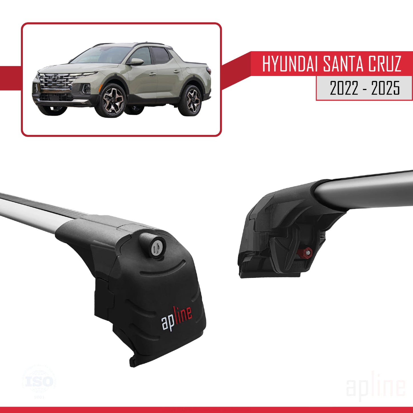 Compatible with Hyundai Santa Cruz (NX4A OB) 2022-2025 ACE-2 Car Roof Rack Cross Bar Grey Aluminium 2 Bars