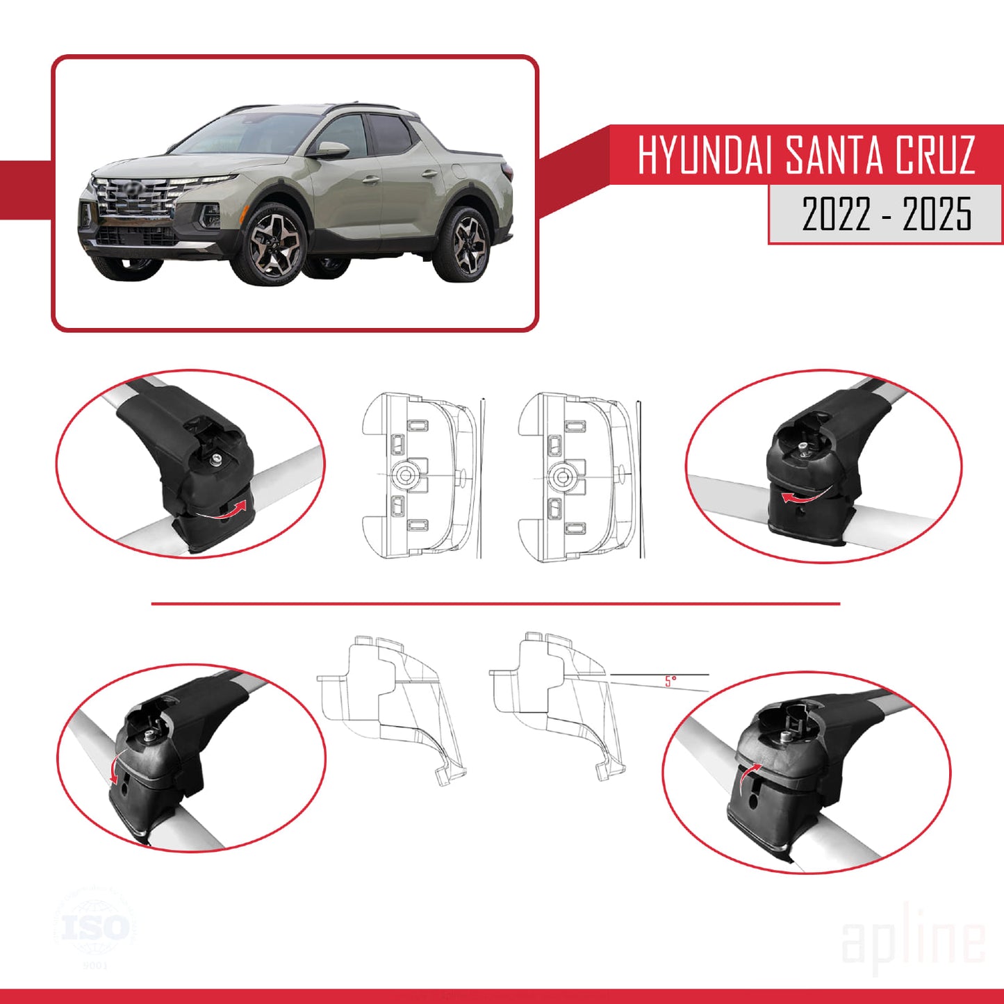 Compatible with Hyundai Santa Cruz (NX4A OB) 2022-2025 ACE-2 Car Roof Rack Cross Bar Grey Aluminium 2 Bars