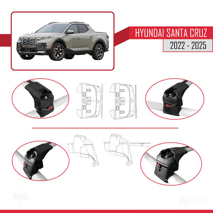 Compatible with Hyundai Santa Cruz (NX4A OB) 2022-2025 ACE-2 Car Roof Rack Cross Bar Grey Aluminium 2 Bars